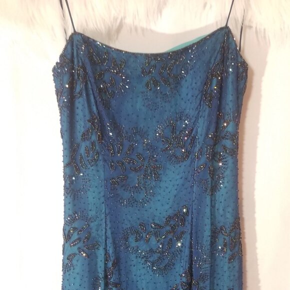 Mia Bella Aqua Blue Sequined Party Dress - Picture 2 of 8